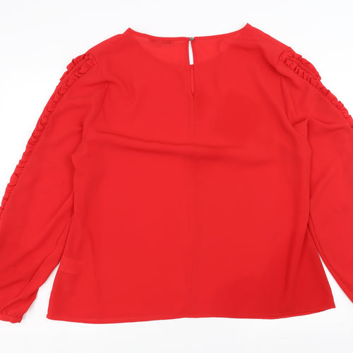 Peacocks Womens Red   Basic Blouse Size 20  - Ruffle Sleeve detail