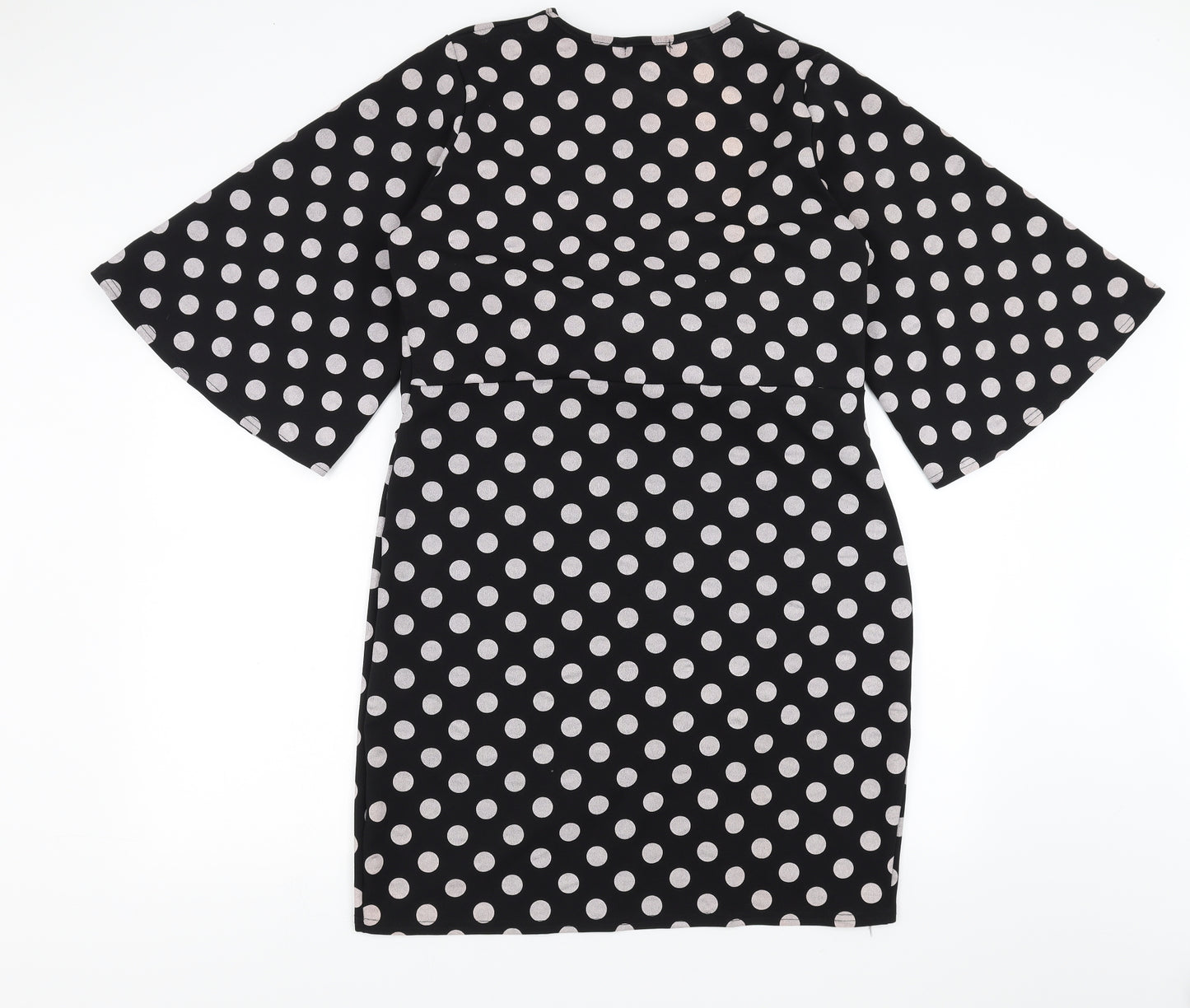 Boohoo Womens Black Polka Dot  Sheath  Size 16  - tie Front Detail