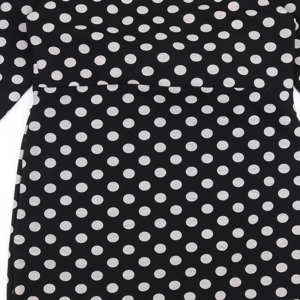 Boohoo Womens Black Polka Dot  Sheath  Size 16  - tie Front Detail