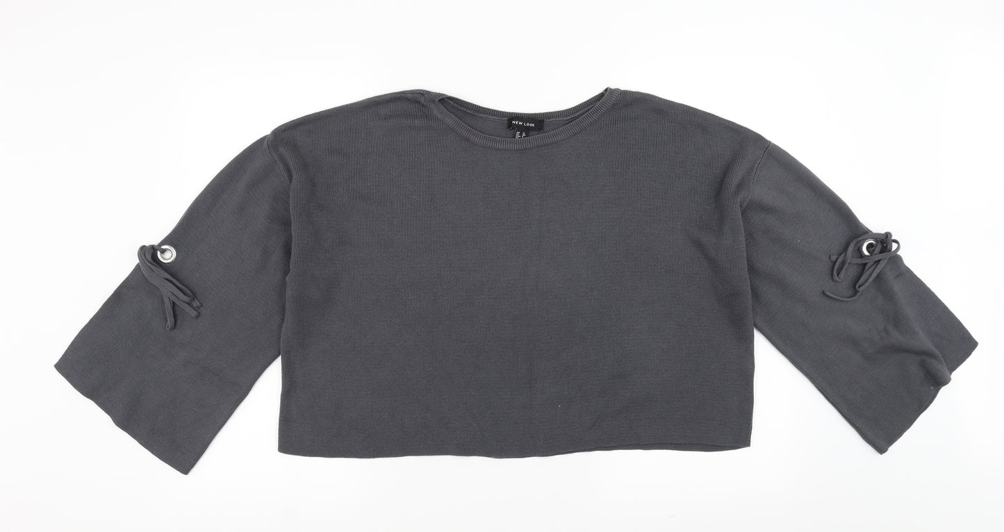 New Look Womens Grey   Pullover Jumper Size 12  - tie sleeve detail