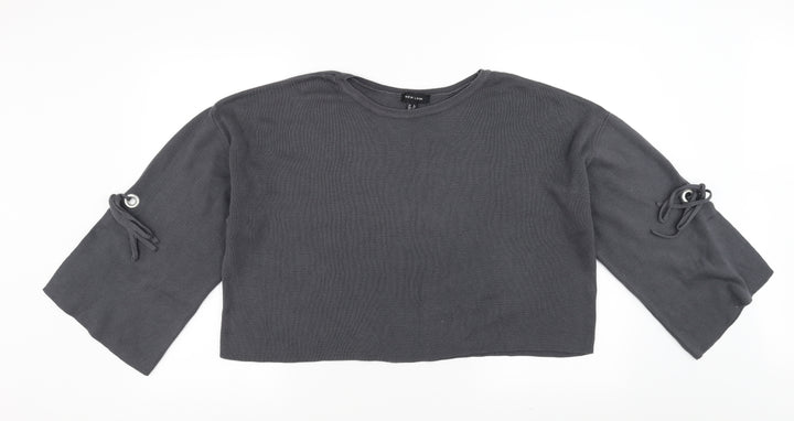 New Look Womens Grey   Pullover Jumper Size 12  - tie sleeve detail