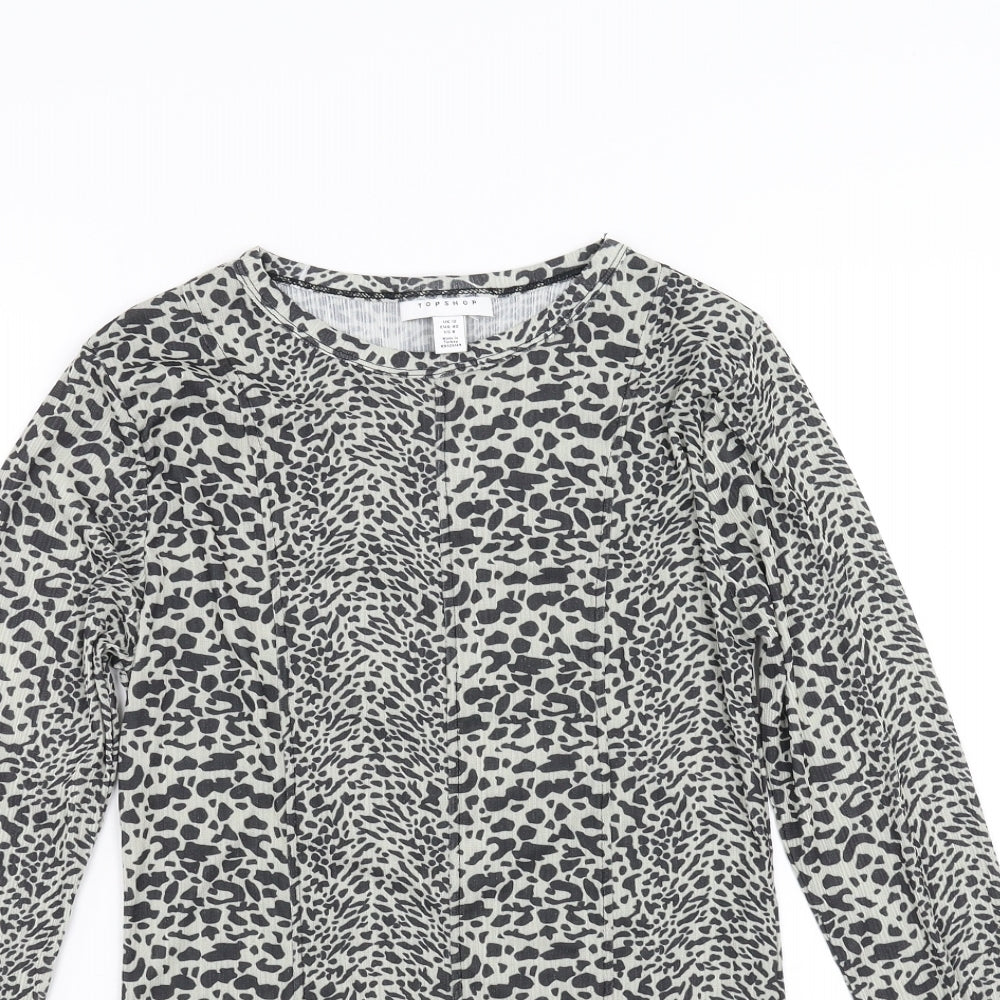 Topshop Womens Beige Animal Print  Basic Blouse Size 12