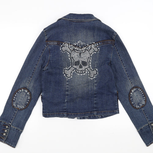 Guess Jeans Womens Black  Denim Jacket  Size XL  - rhinestone skull and crossbones