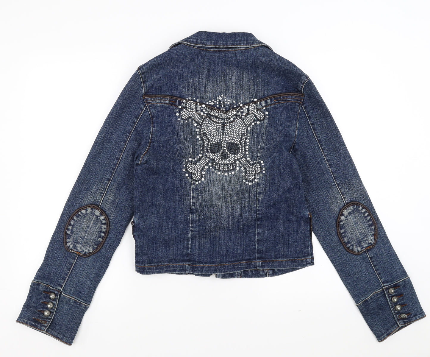 Guess Jeans Womens Black  Denim Jacket  Size XL  - rhinestone skull and crossbones