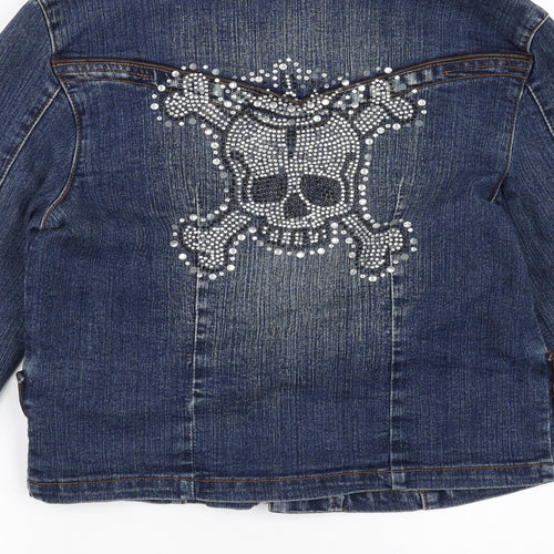 Guess Jeans Womens Black  Denim Jacket  Size XL  - rhinestone skull and crossbones