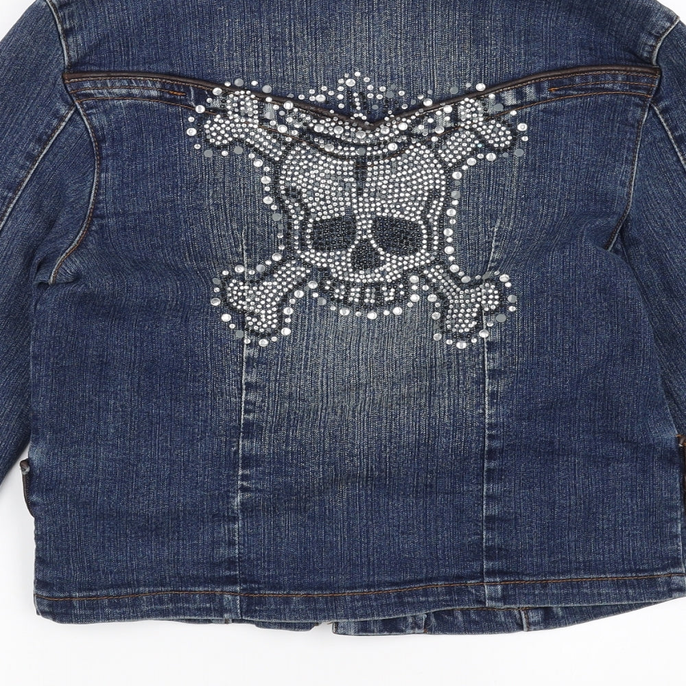 Guess Jeans Womens Black  Denim Jacket  Size XL  - rhinestone skull and crossbones