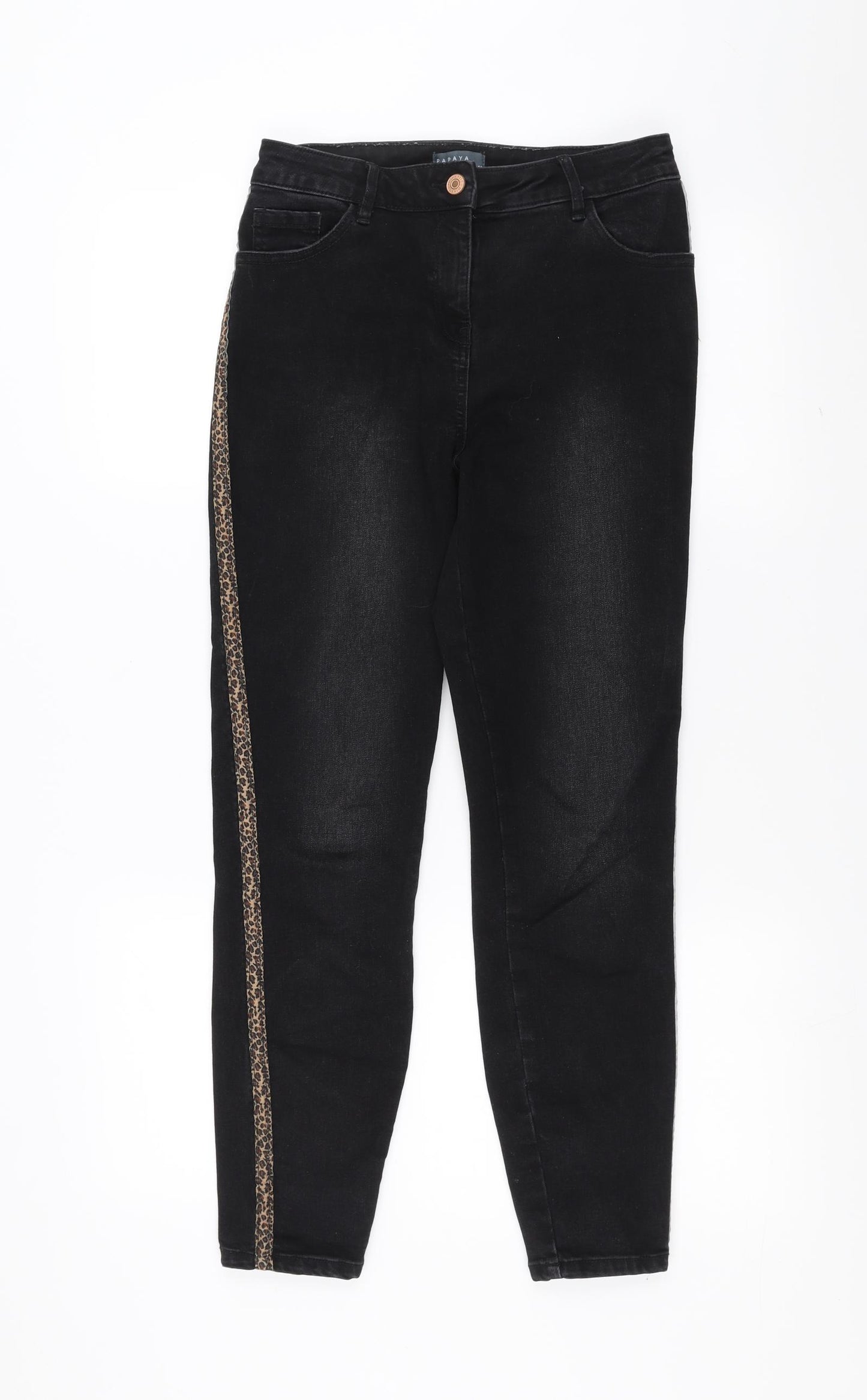 Papaya Womens Black  Denim Skinny Jeans Size 10 L26 in - leopard print detail