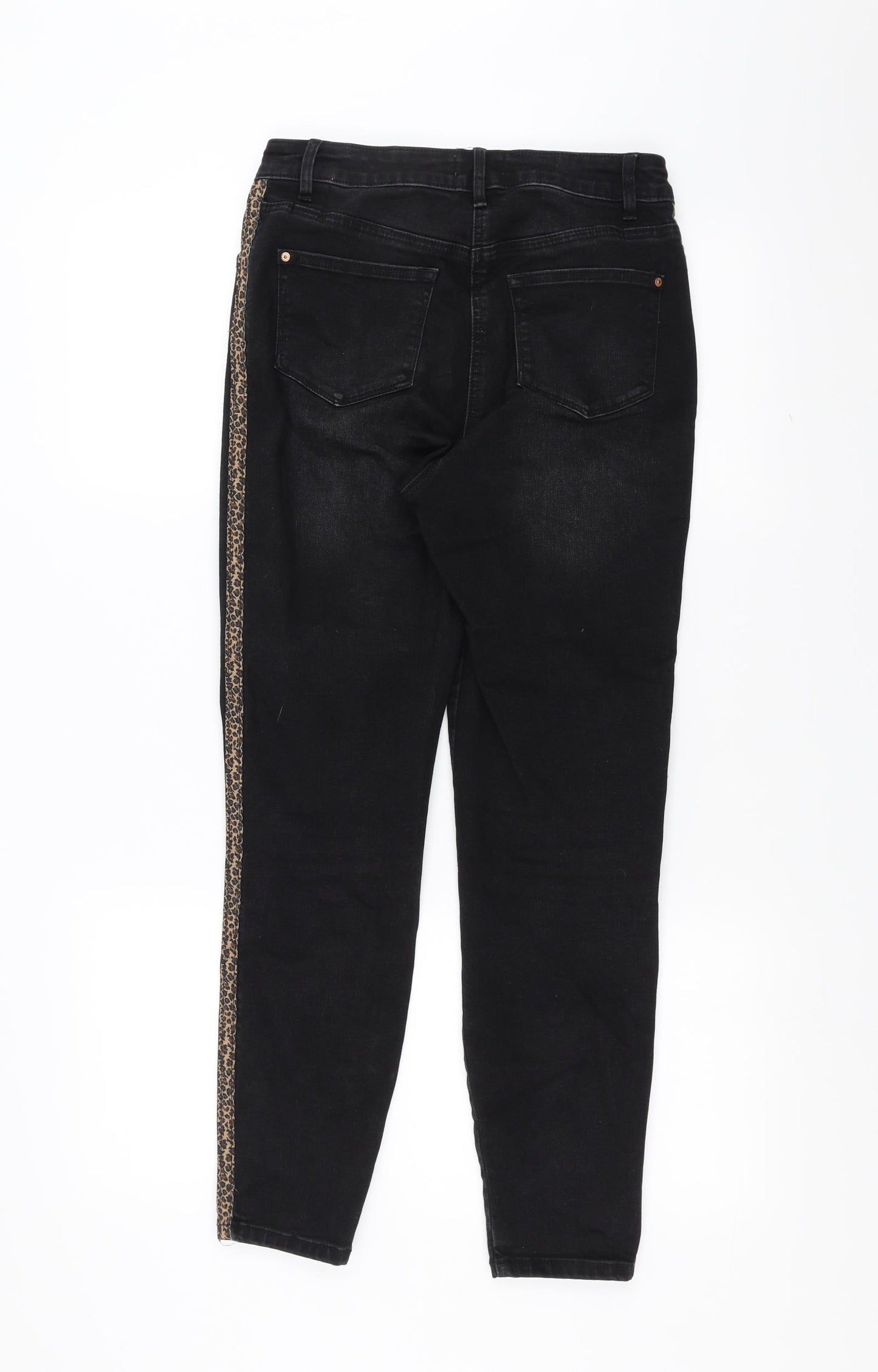 Papaya Womens Black  Denim Skinny Jeans Size 10 L26 in - leopard print detail