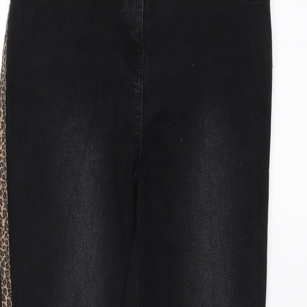 Papaya Womens Black  Denim Skinny Jeans Size 10 L26 in - leopard print detail
