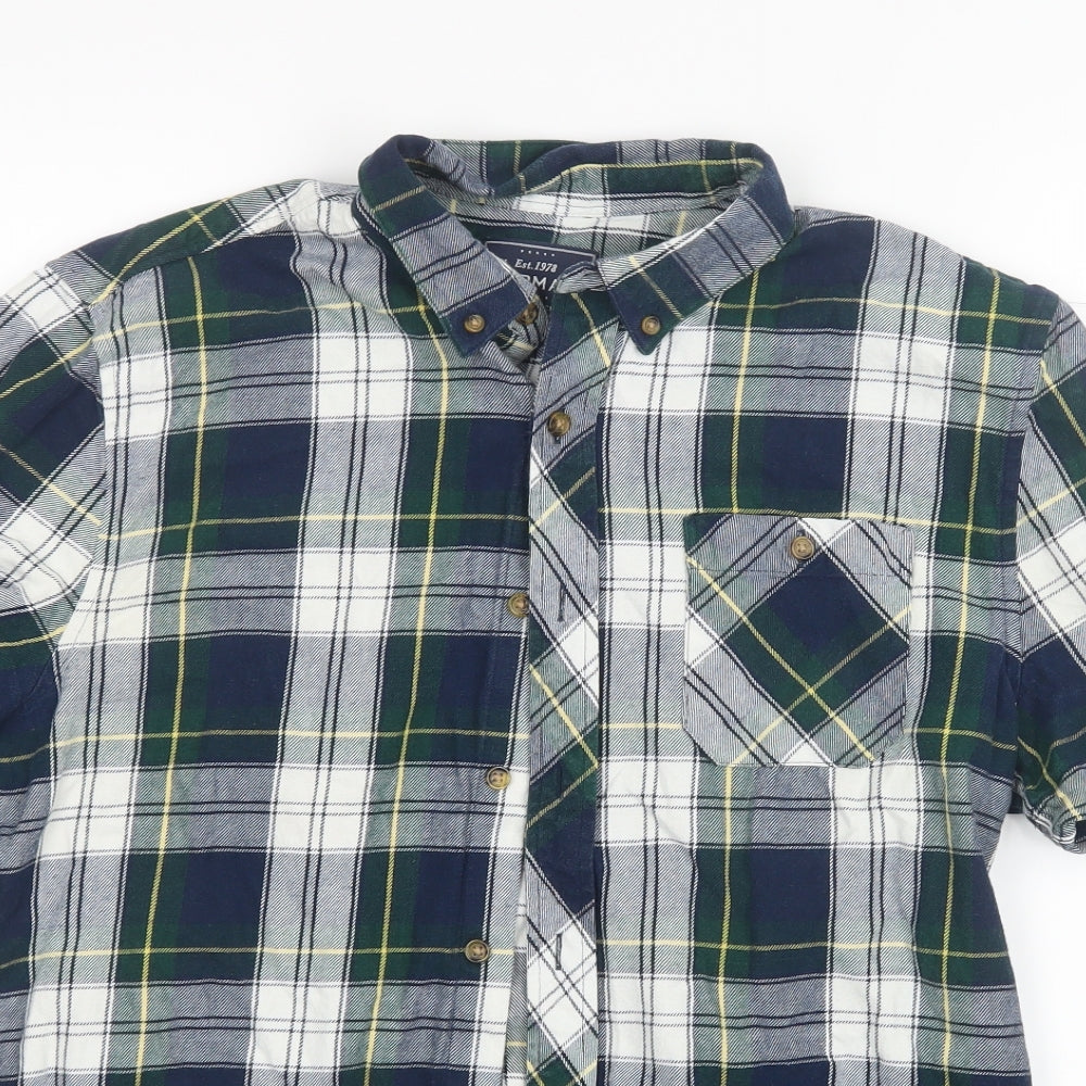 Topman Mens Blue Check   Button-Up Size L