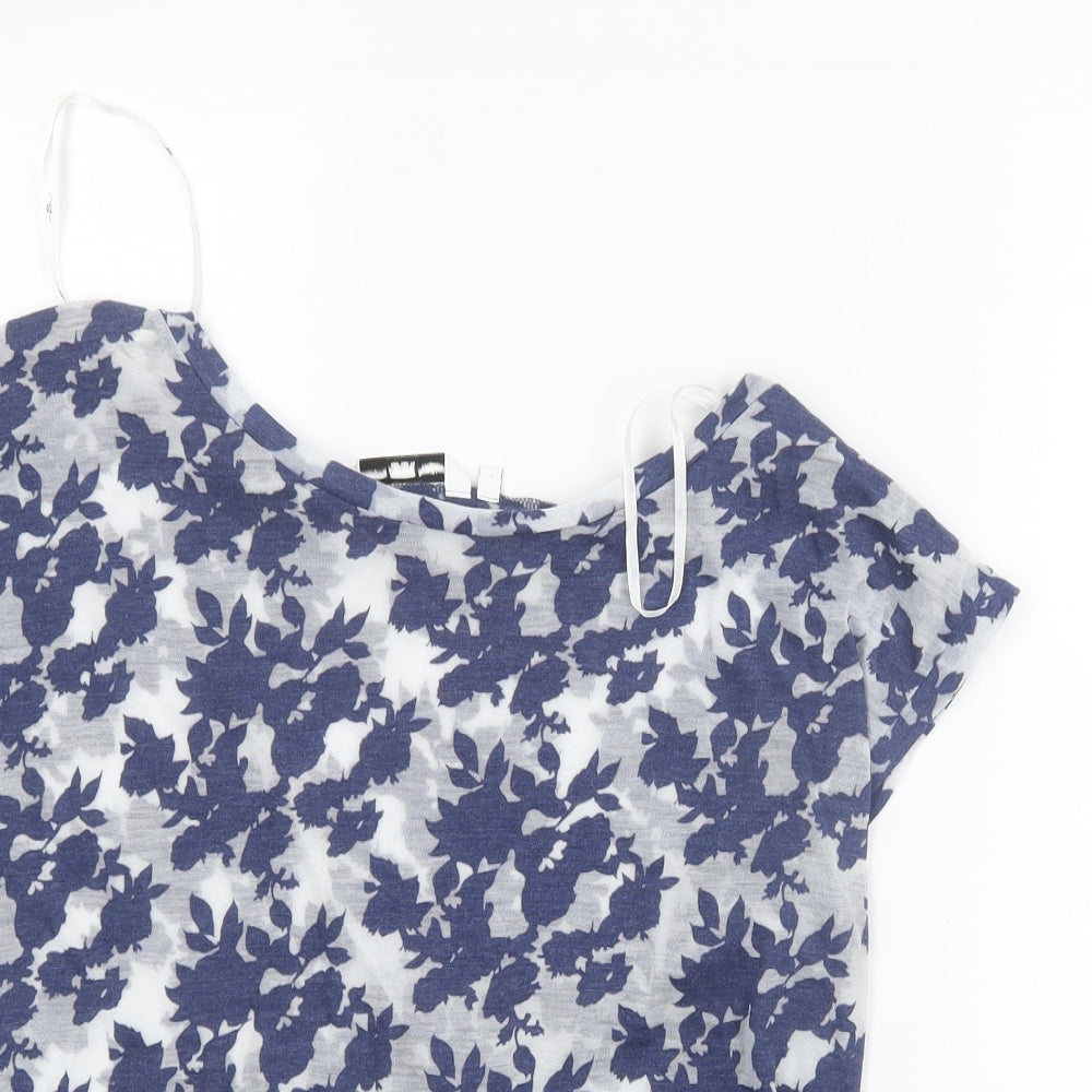 New Look Womens Blue Floral  Basic T-Shirt Size 12