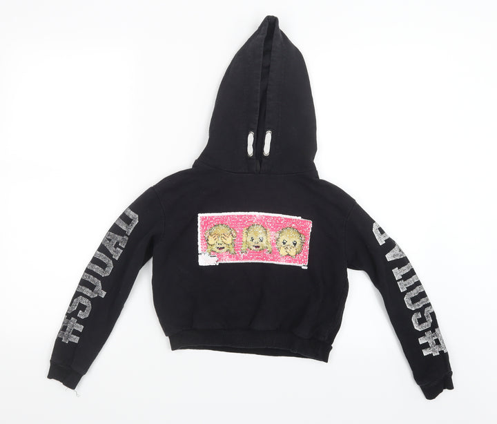 Young Dimension Girls Black Pullover Hoodie Size 9-10 Years - Reversible Sequins