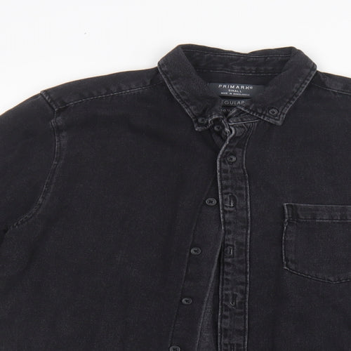 Primark Mens Black  Denim  Button-Up Size S