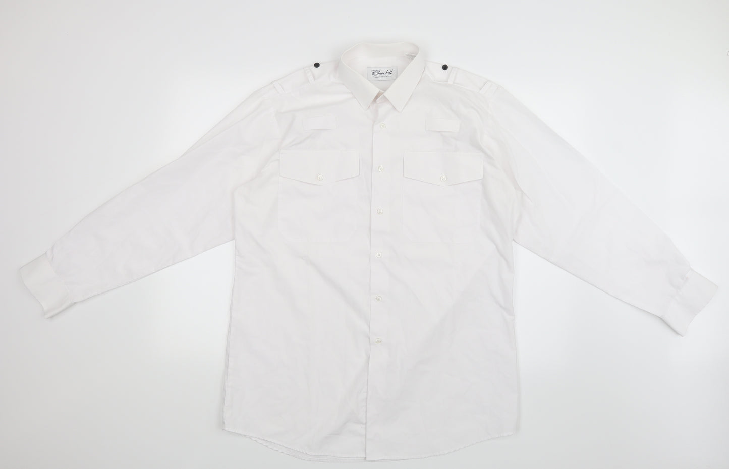 Churchill Mens White    Button-Up Size 15.5