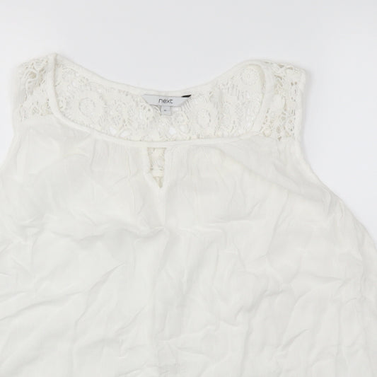 Close-up detail of Next women’s white floral basic t-shirt, size UK 12