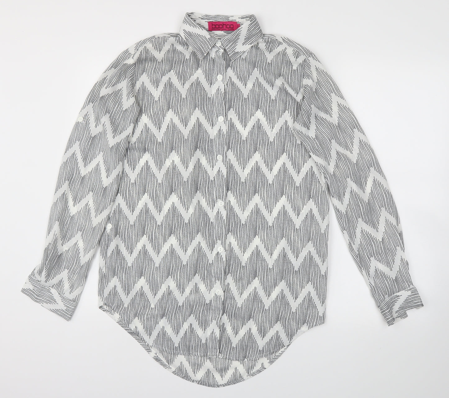Boohoo Womens Grey Argyle/Diamond  Basic Blouse Size S