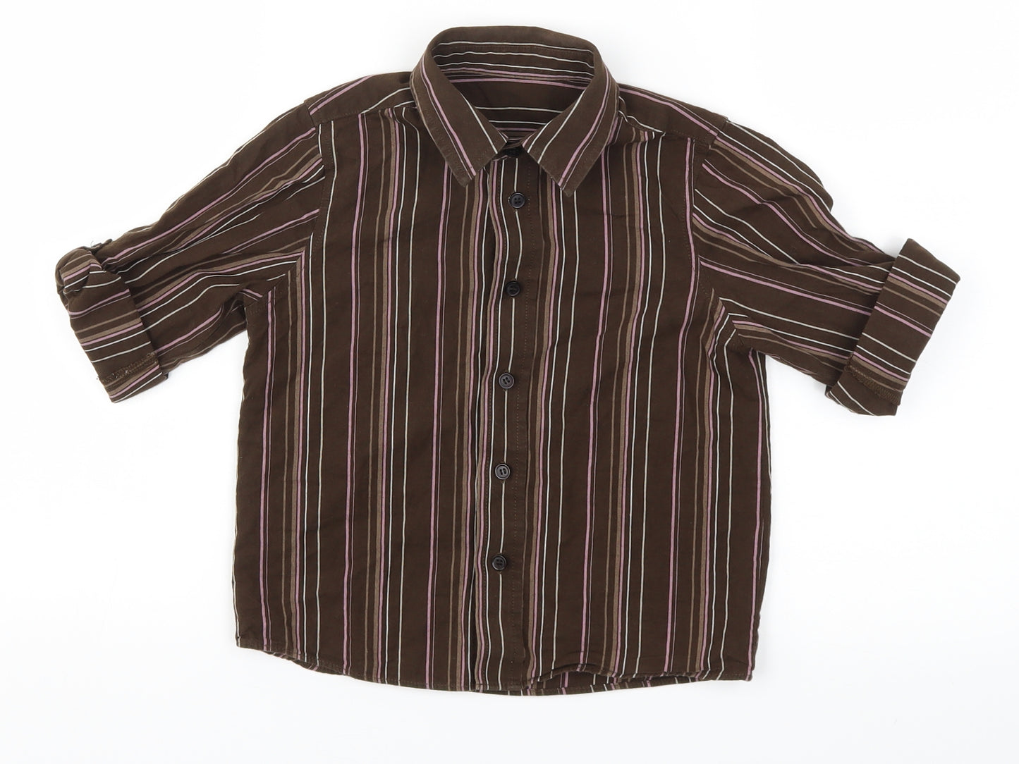 Preworn Boys Brown Striped  Basic T-Shirt Size 3-4 Years