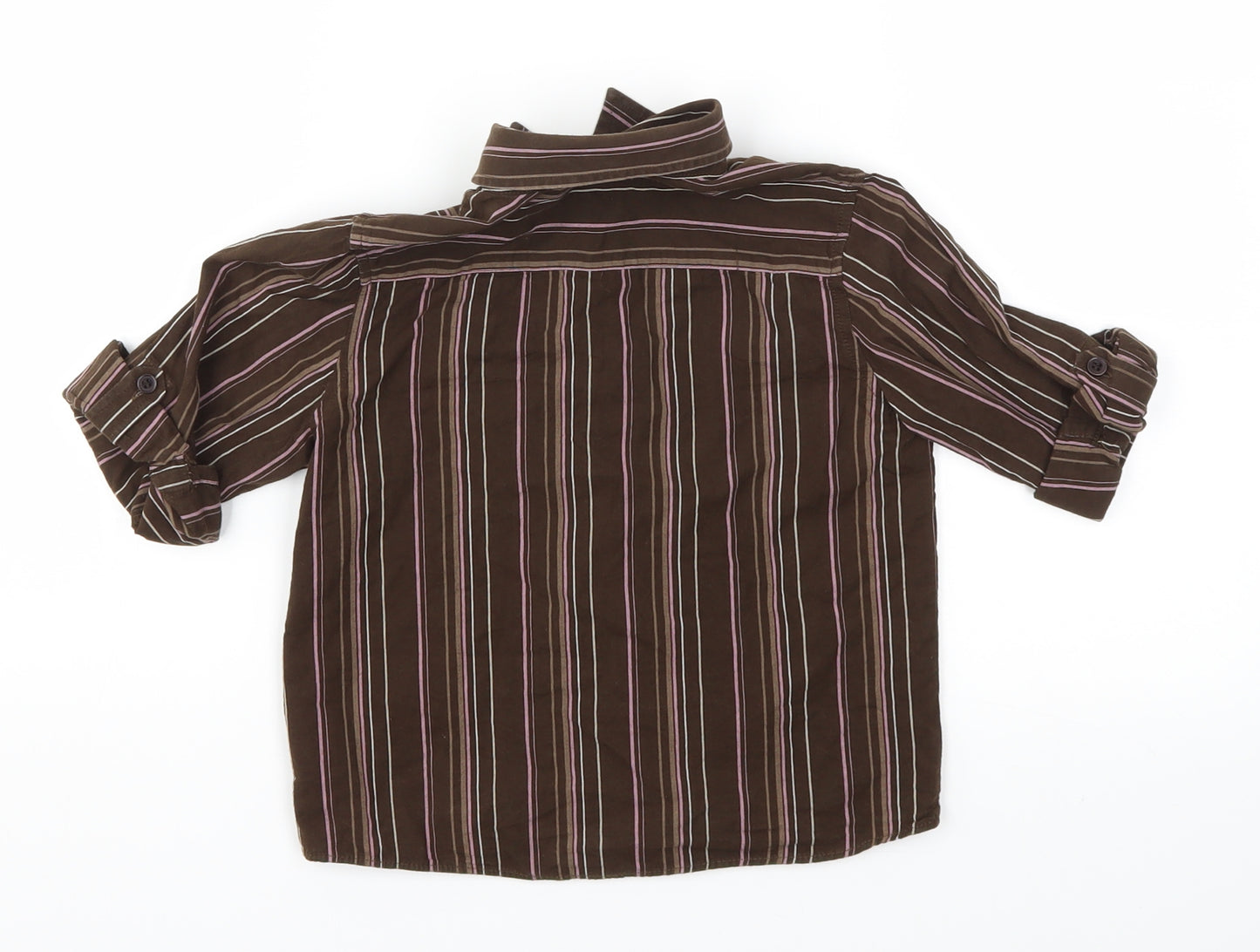 Preworn Boys Brown Striped  Basic T-Shirt Size 3-4 Years