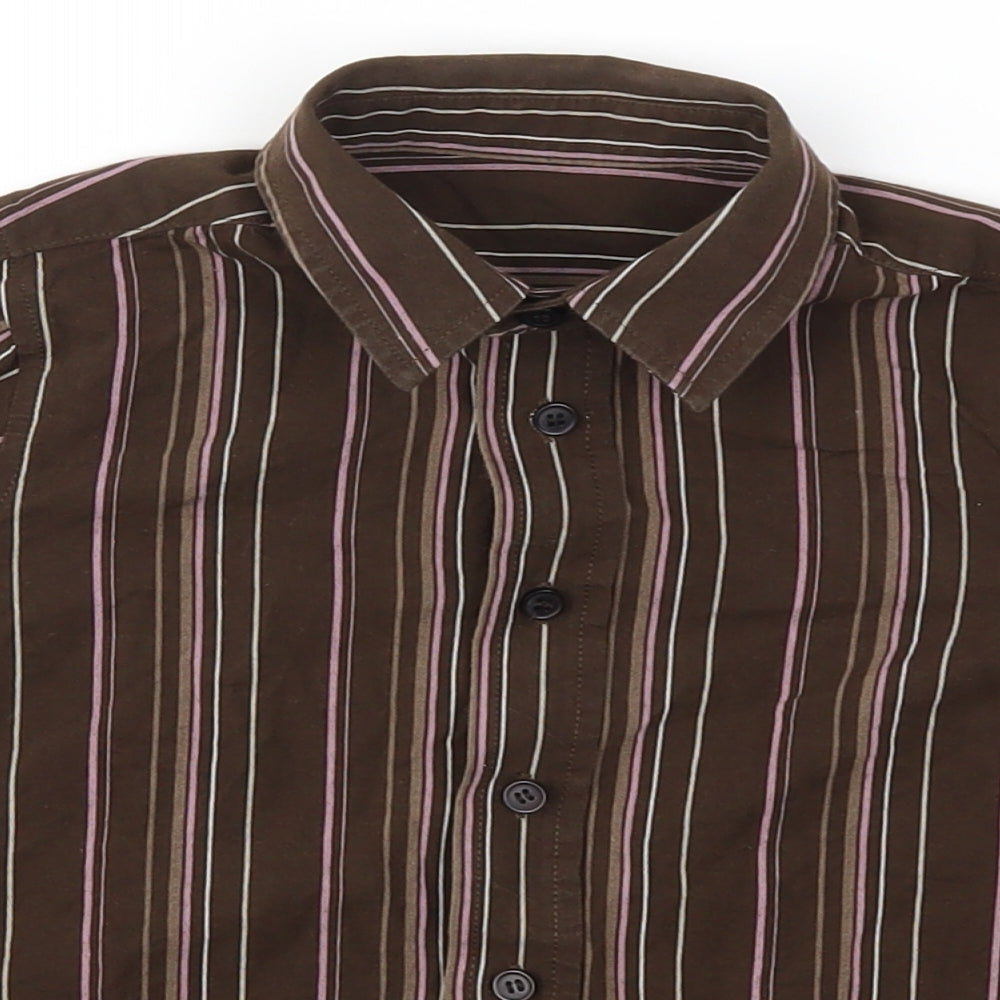 Preworn Boys Brown Striped  Basic T-Shirt Size 3-4 Years