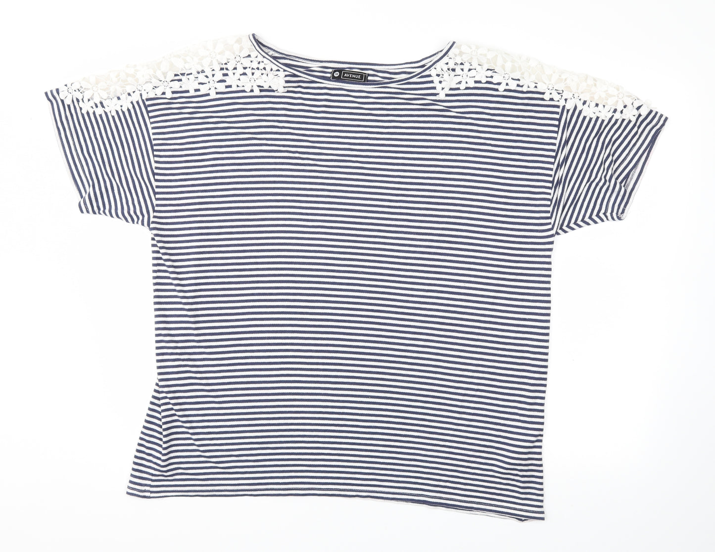AVENUE  Womens Blue Striped  Basic T-Shirt Size 18
