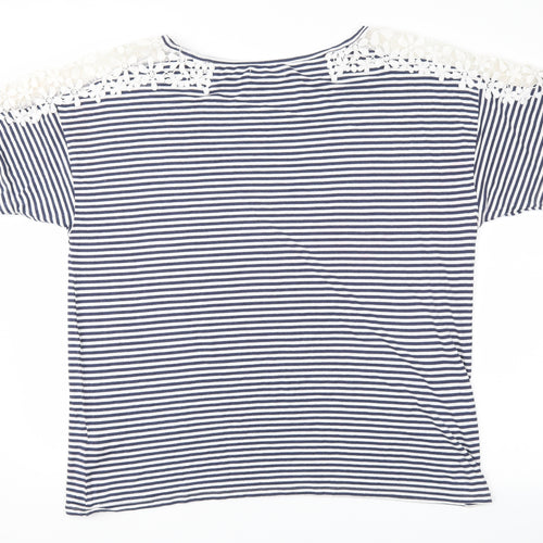 AVENUE  Womens Blue Striped  Basic T-Shirt Size 18