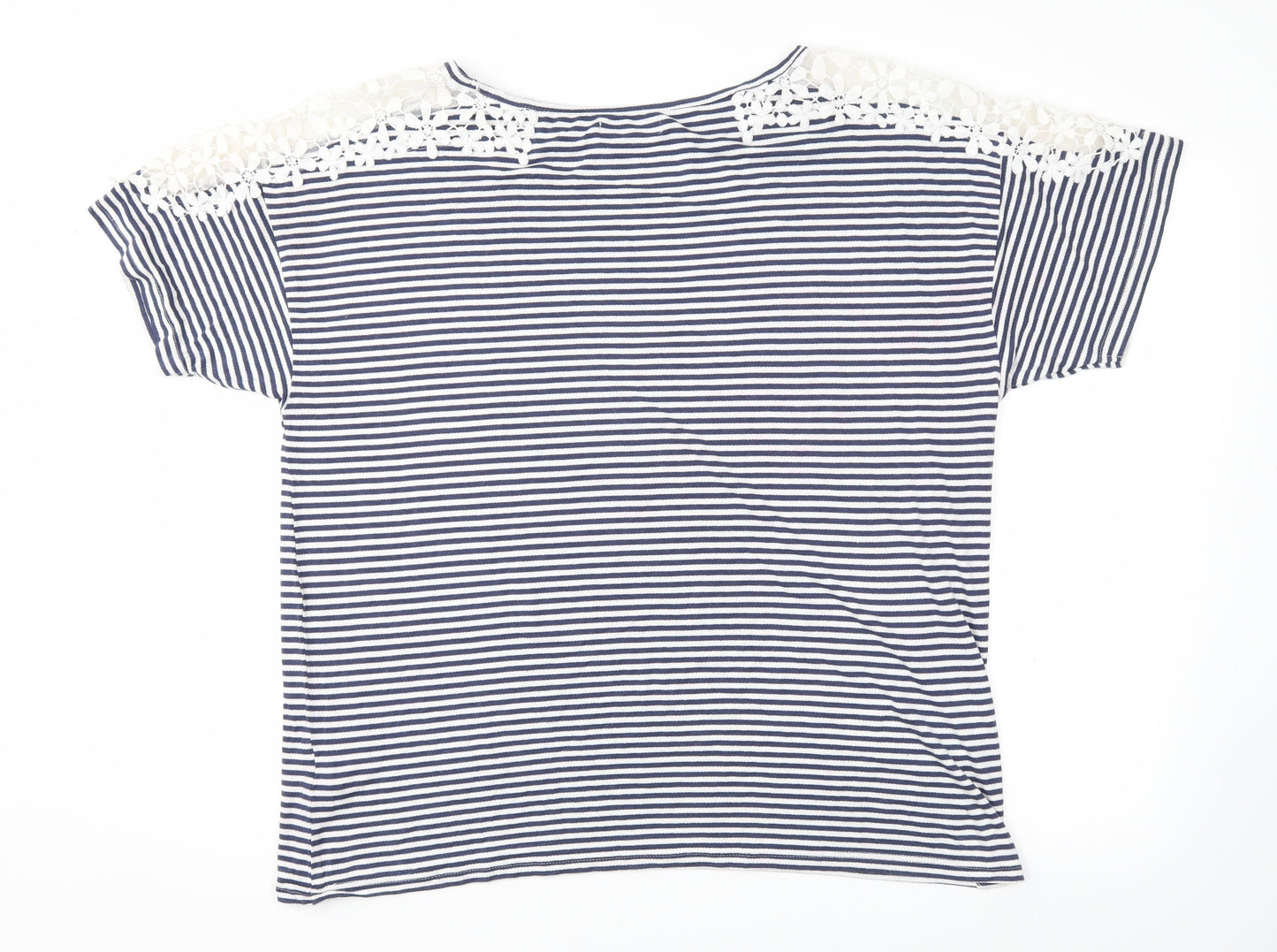 AVENUE  Womens Blue Striped  Basic T-Shirt Size 18