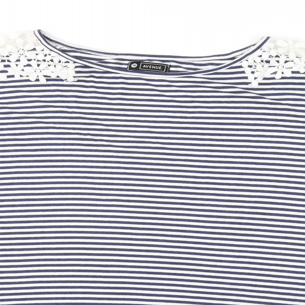 AVENUE  Womens Blue Striped  Basic T-Shirt Size 18