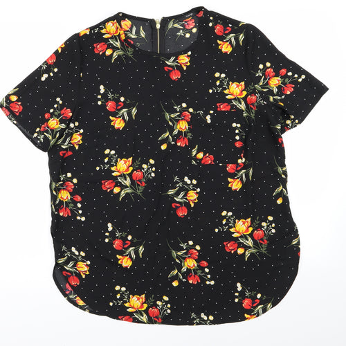 Asda George Womens Black Floral  Basic Blouse Size 12