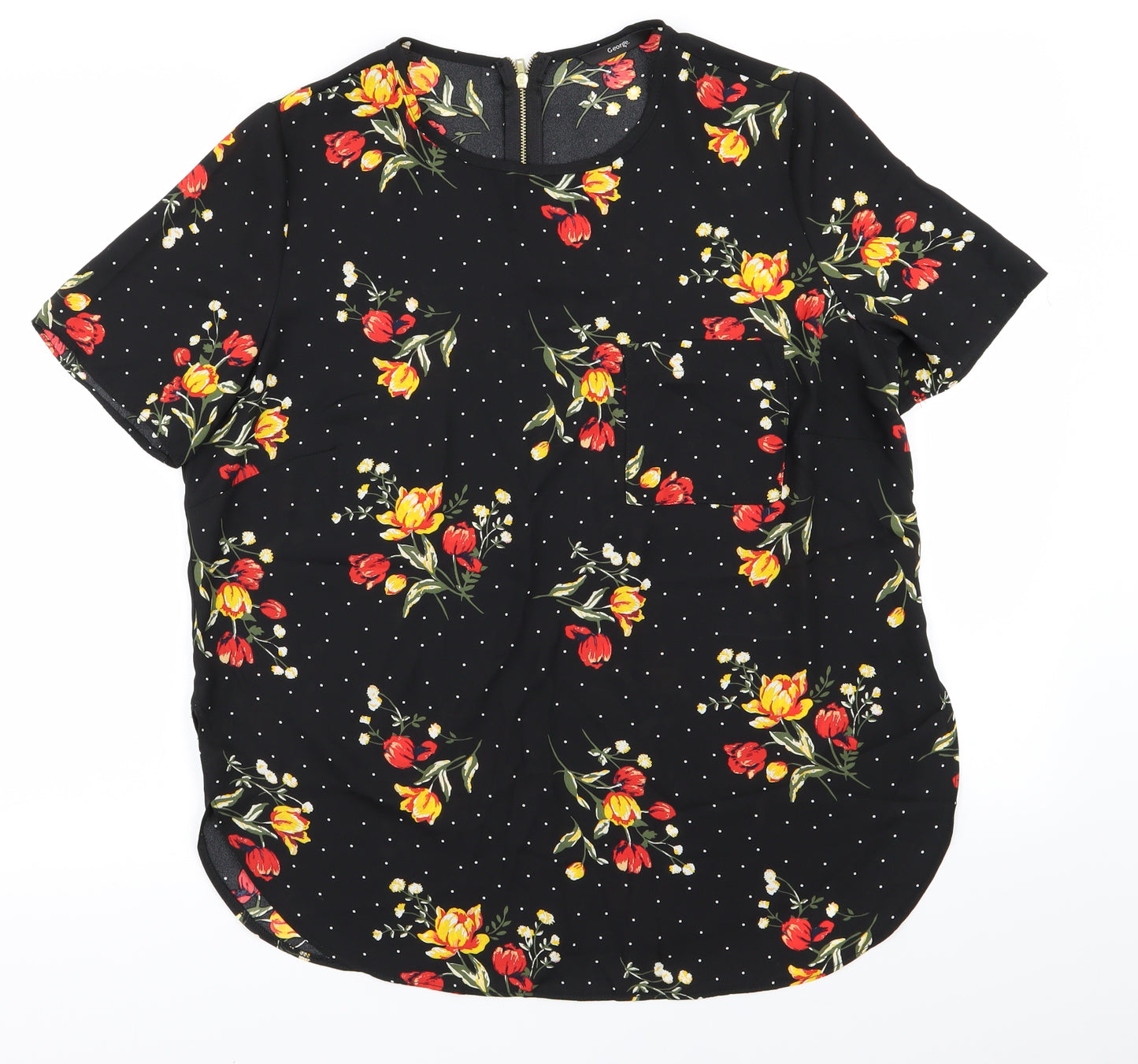 Asda George Womens Black Floral  Basic Blouse Size 12