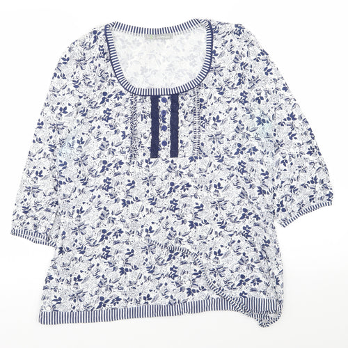 M&S Womens Blue Floral  Basic T-Shirt Size 14