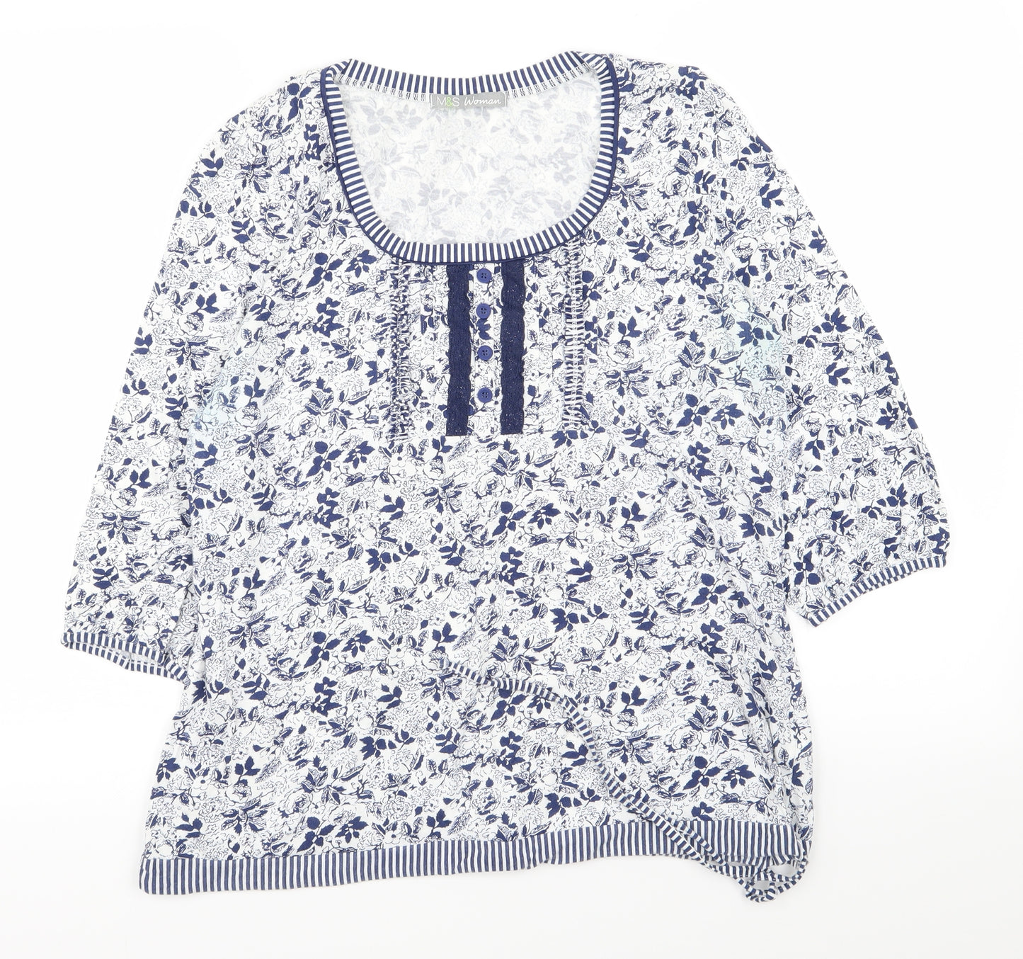 M&S Womens Blue Floral  Basic T-Shirt Size 14