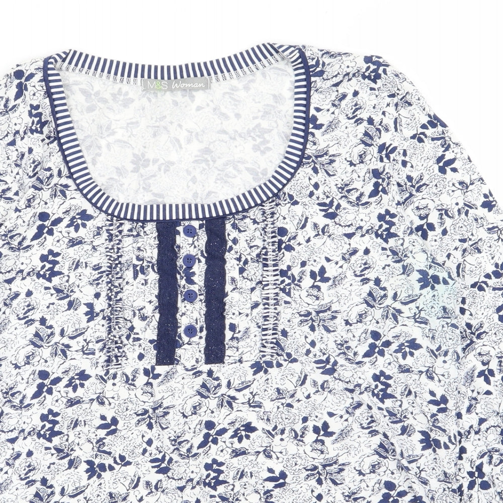M&S Womens Blue Floral  Basic T-Shirt Size 14