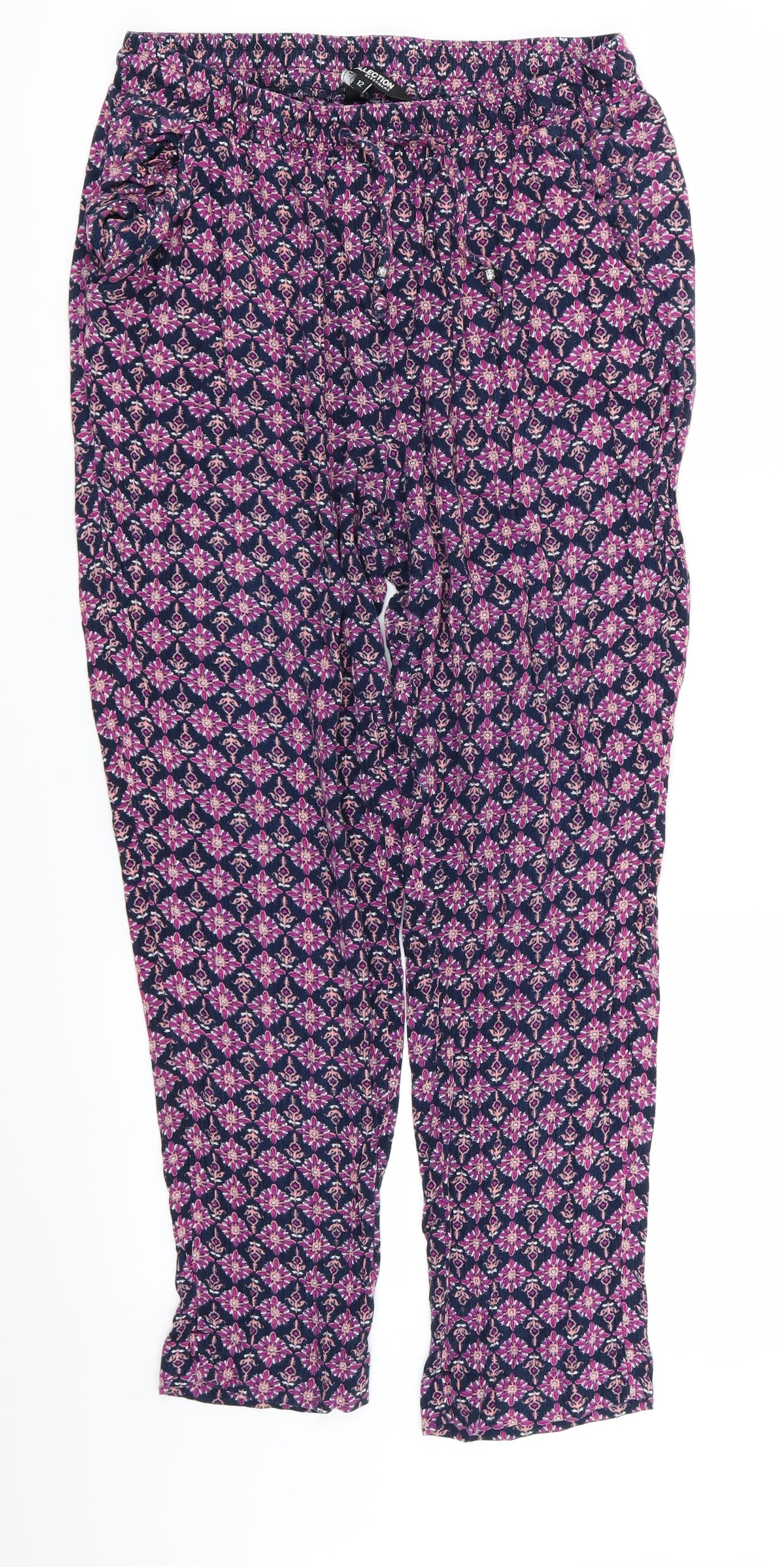 collection Womens Purple Floral  Trousers  Size 12 L23 in - Stretch waistband