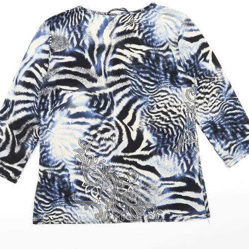 Mia Moda Womens Blue Floral  Basic T-Shirt Size 16