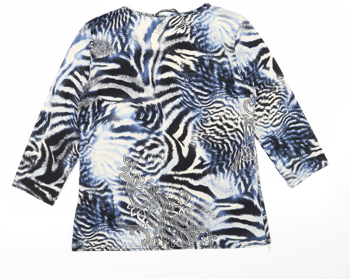 Mia Moda Womens Blue Floral  Basic T-Shirt Size 16