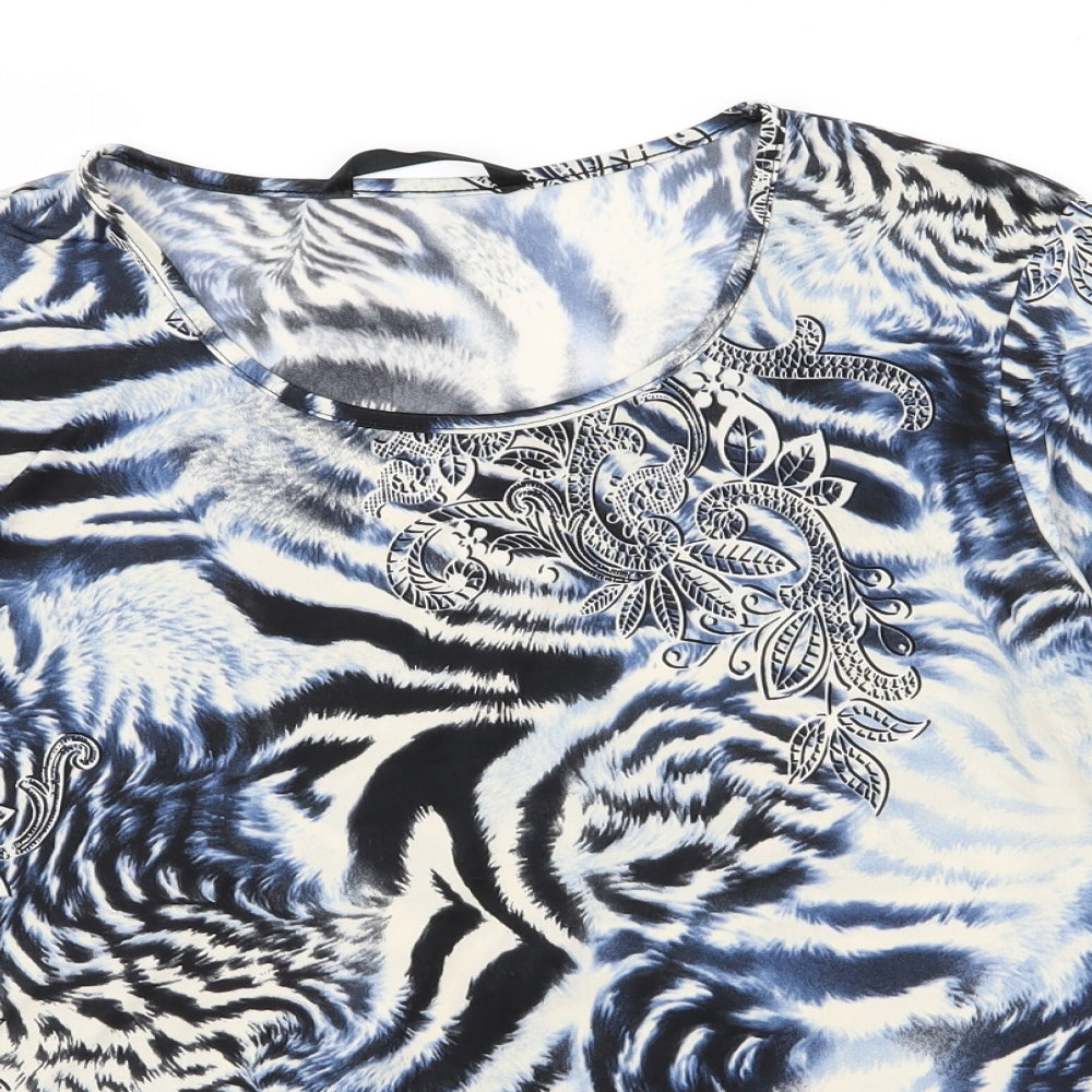 Mia Moda Womens Blue Floral  Basic T-Shirt Size 16