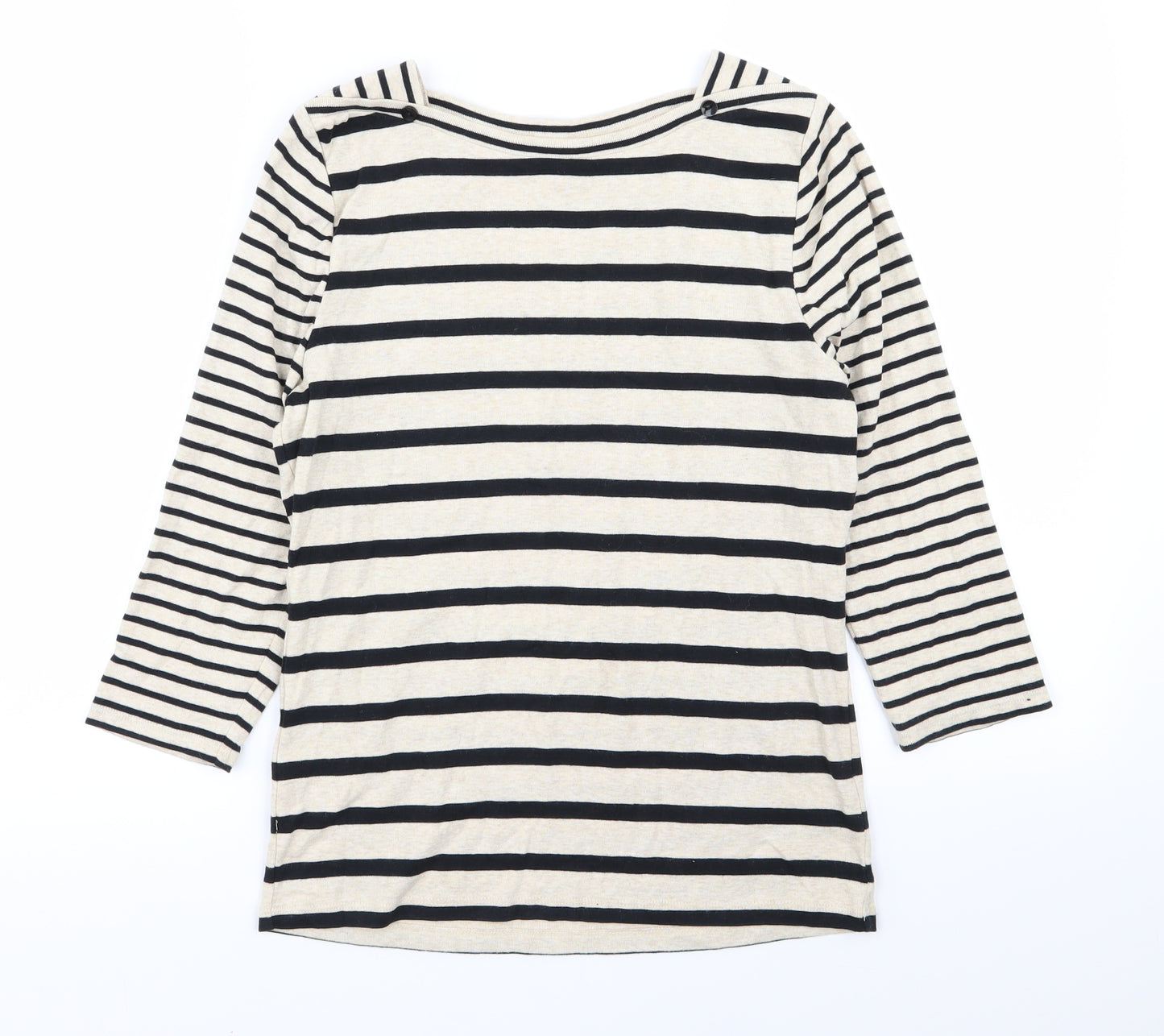 Laura Ashley Womens Beige Striped  Basic T-Shirt Size 12