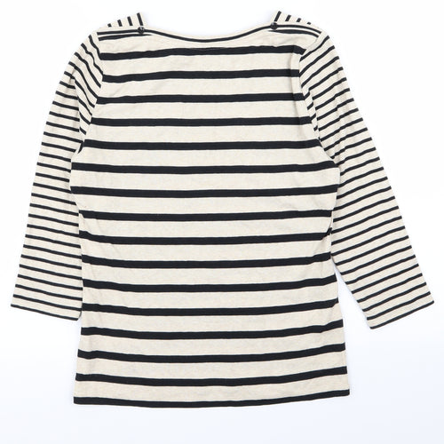 Laura Ashley Womens Beige Striped  Basic T-Shirt Size 12