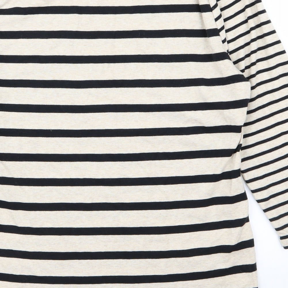 Laura Ashley Womens Beige Striped  Basic T-Shirt Size 12