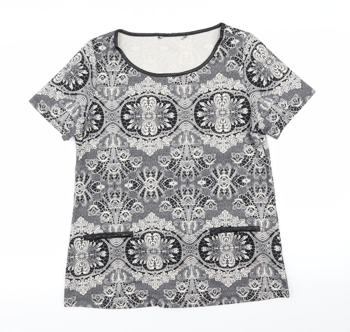 Dorothy Perkins Womens Black Geometric  Basic T-Shirt Size 10