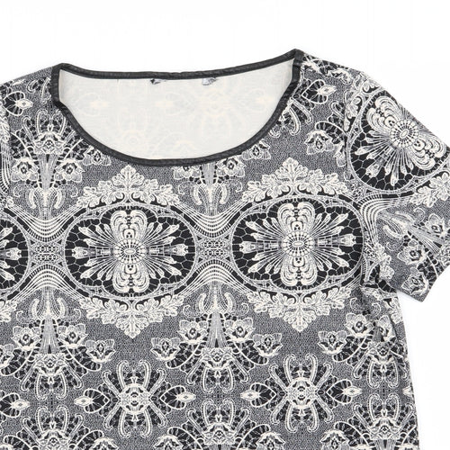 Dorothy Perkins Womens Black Geometric  Basic T-Shirt Size 10