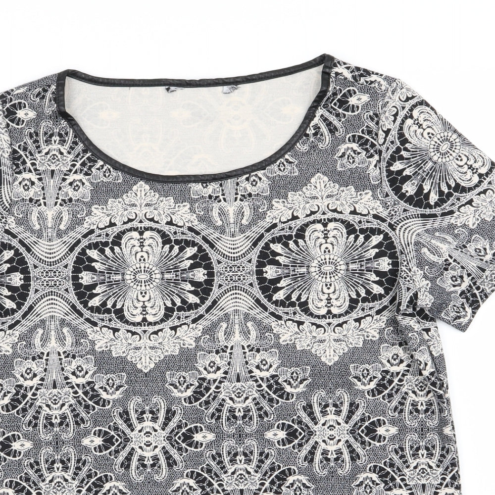 Dorothy Perkins Womens Black Geometric  Basic T-Shirt Size 10