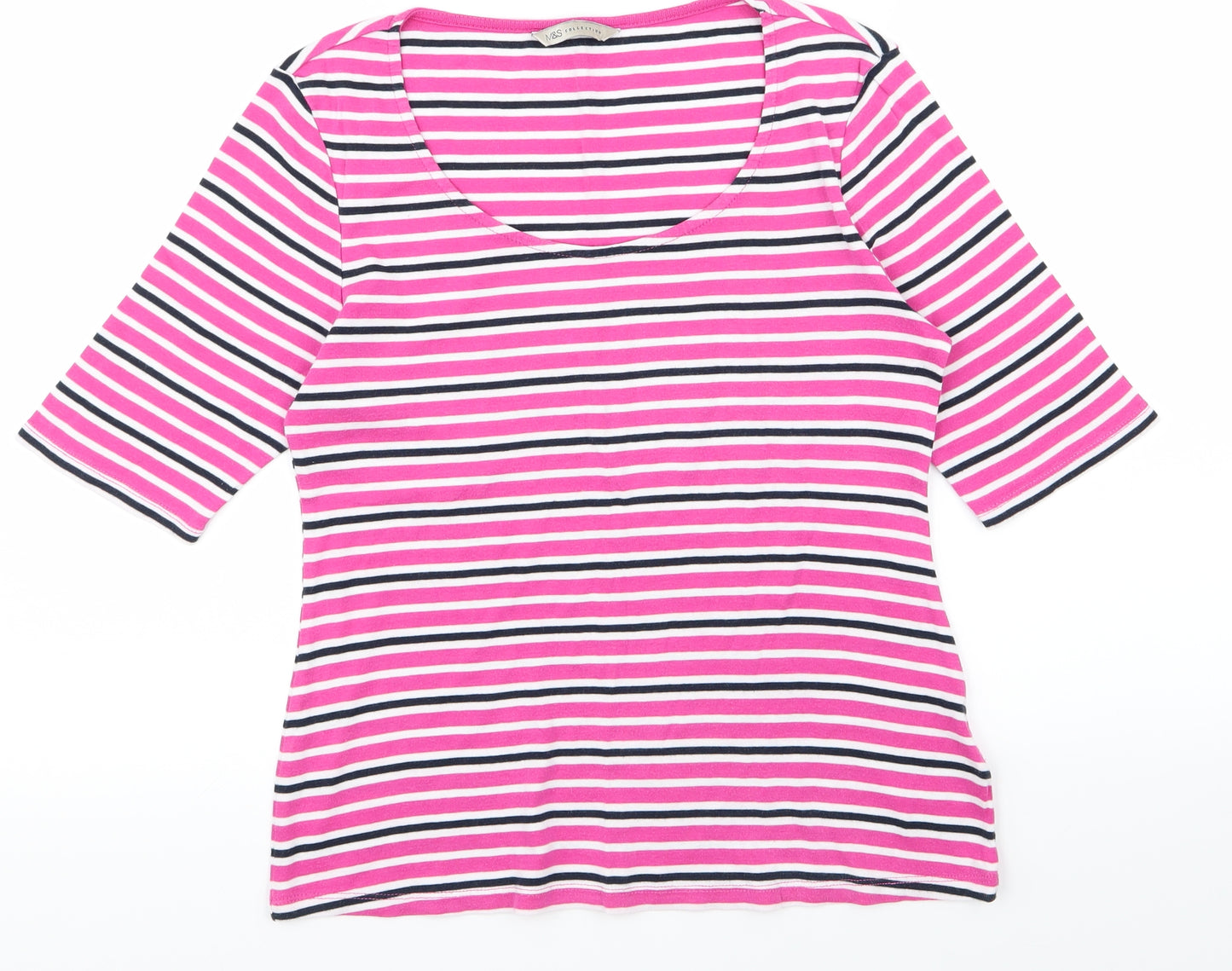 M&S Womens Pink Striped  Basic T-Shirt Size 12