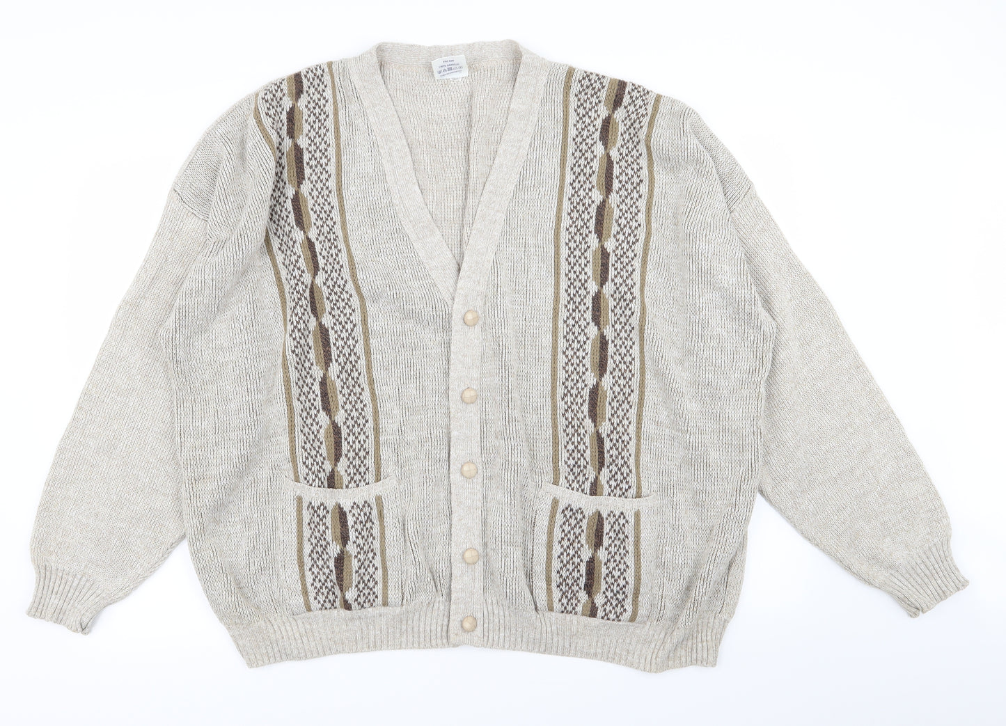premier man Mens Beige Geometric  Cardigan Jumper Size 3XL