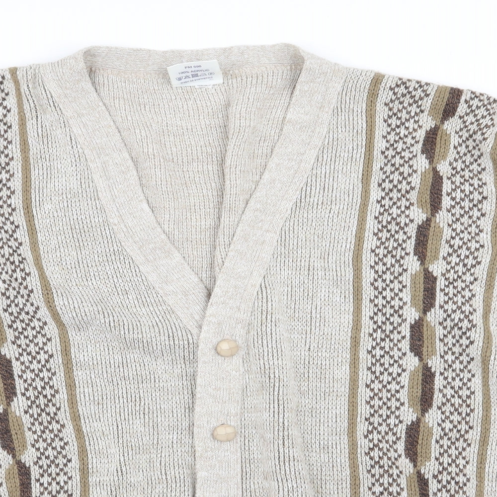 premier man Mens Beige Geometric  Cardigan Jumper Size 3XL