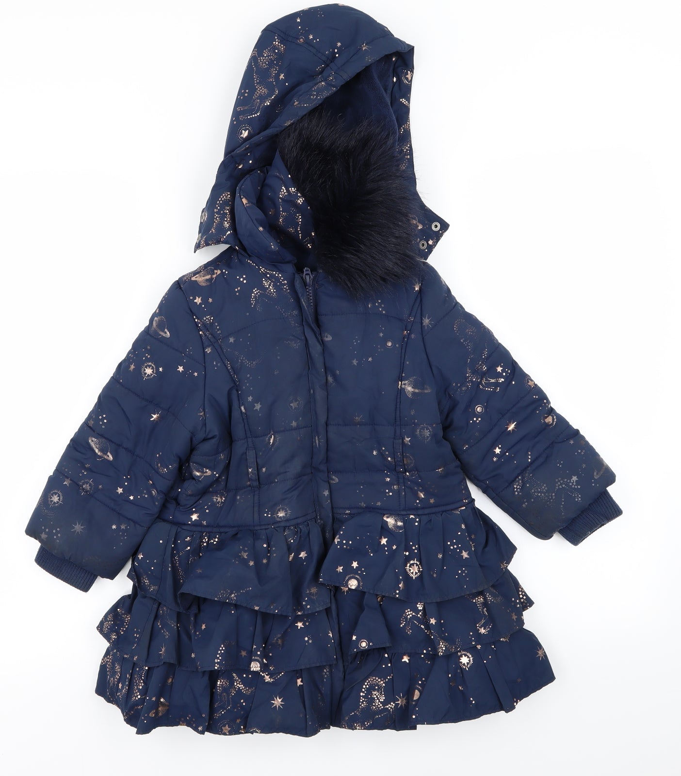 Monsoon Girls Blue Geometric  Basic Coat Coat Size 3-4 Years