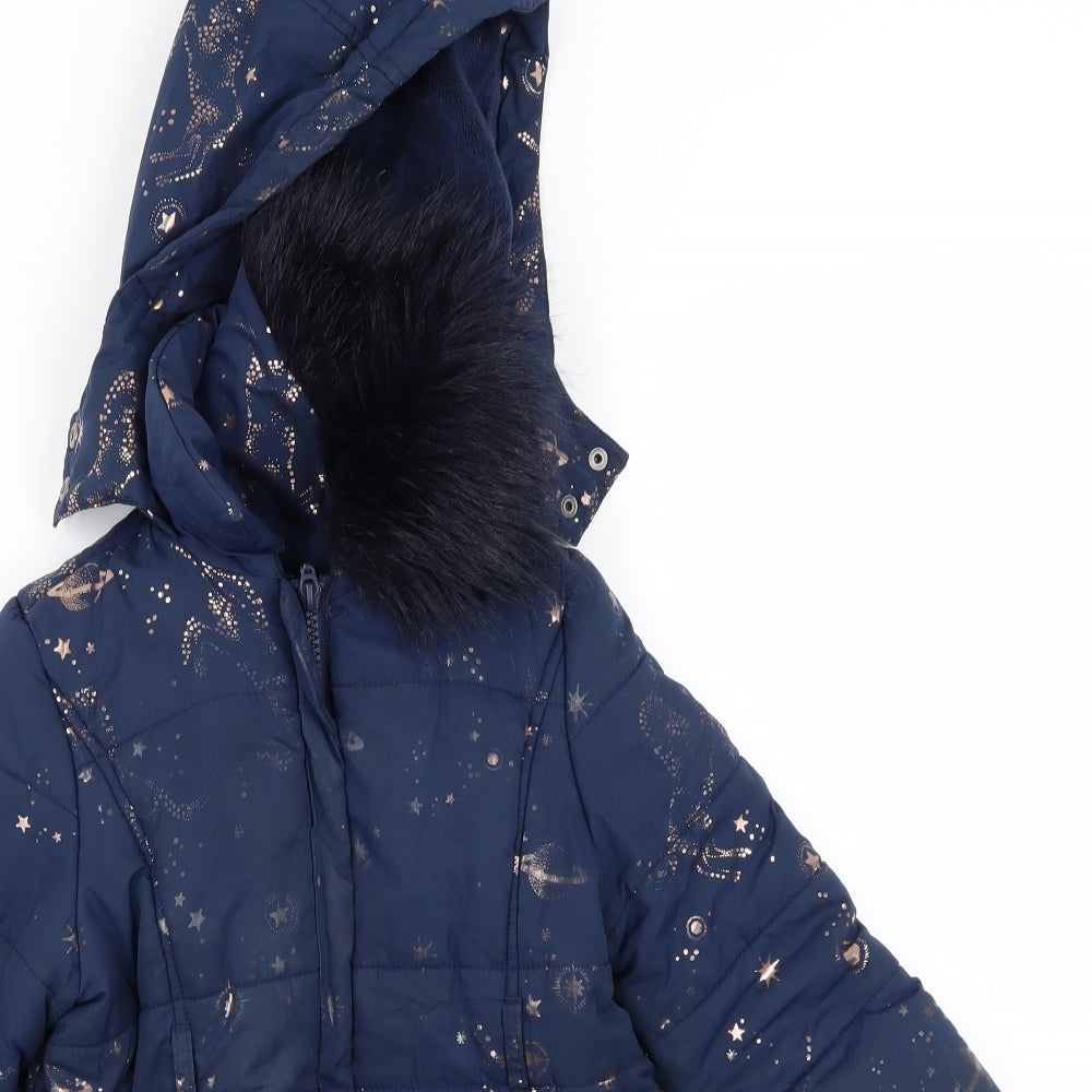 Monsoon Girls Blue Geometric  Basic Coat Coat Size 3-4 Years