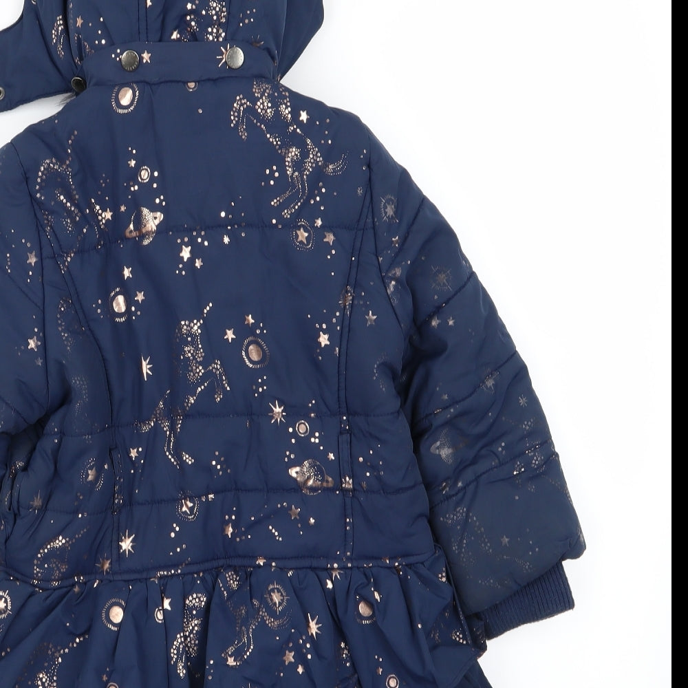 Monsoon Girls Blue Geometric  Basic Coat Coat Size 3-4 Years