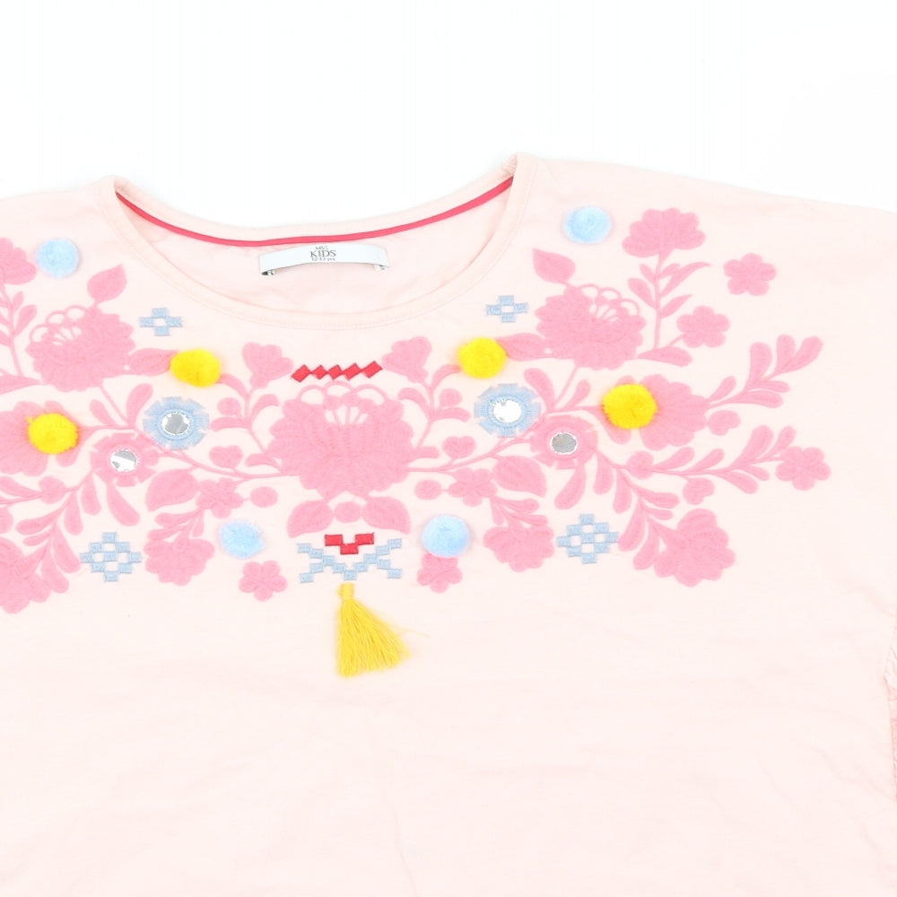 M&S Girls Pink Floral  Basic T-Shirt Size 12-13 Years
