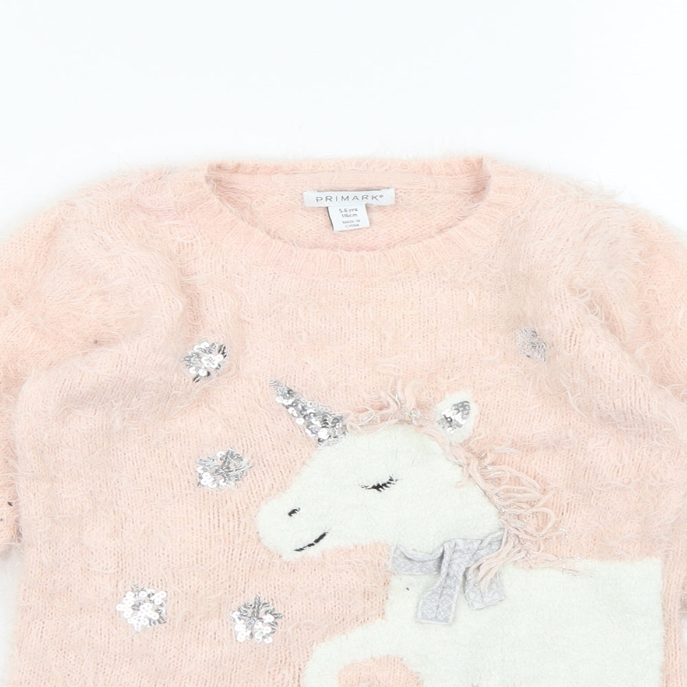Primark Girls Pink  Knit Pullover Jumper Size 5-6 Years
